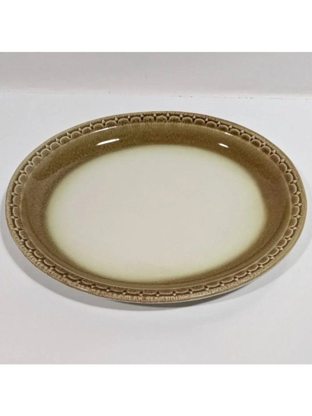 Syracuse China Oval Dinner Plate Brown Gradient Scalloped Edge Vintage USA Cinna